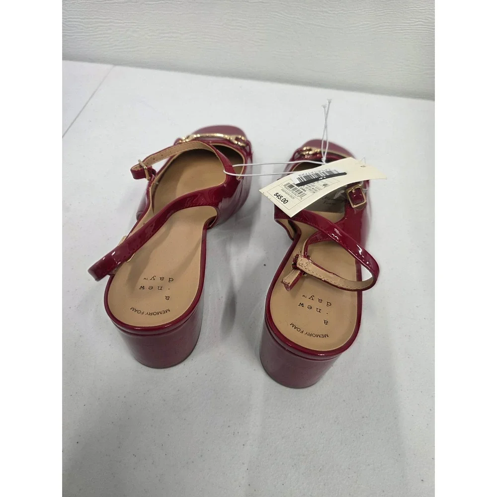A New Day Womens Red Patent Horsebit Slingback Block Heel Pumps Size 11 NEW